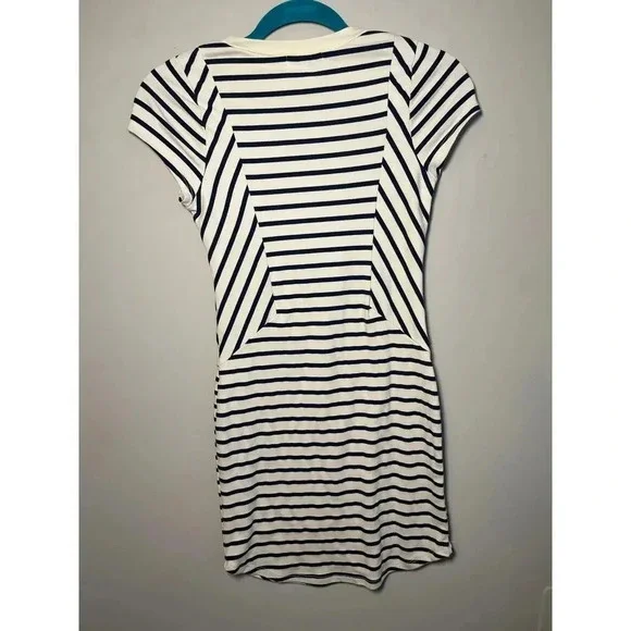 Monteau Cream Navy Stripe Bodycon Short Sleeve Dress Women's Size Small - Picture 2 of 4